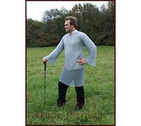 Shirt with long sleeves and 9mm ID, Galvanised, Large Medieval Viking LARP Chainmail Chain Maille Hauberk