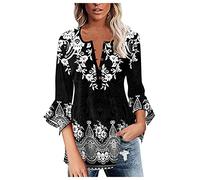 Shirt Women's Buttons Long Tee Top Print Blouse T-Shirt Sleeve Women's T-Shirts Farming Simulator 19, black, XL
