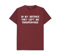 Shirtbox in My Defence They Left Me Unsupervised Funny Sarcastic T-Shirt - Humor Graphic Tee for Work, Friends or Adults Red Wine