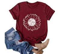 Shirts Cute Wildflower Boho Short Sleeve Round Neck Tee Girls Casual Loose Blouses Women T Shirts Teen Girl Cute Graphic Tshirt Boho Tee Casual Short Sleeve Top Tshirt for JANUK30523SALE2228 Wine