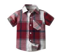 Shirts for Boy Girl Cotton Checked Shirts Short Sleeve Designer Shirt with Pocket Kid's Classic Fit Tartan Shirt Button Up School Tops Heavyweight Plaid Uniform Summer Clothing
