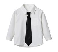 Shirts for Boys Long Sleeve with Tie Formal Blouses Turndown Collar Chest Pocket Tops Soft Comfy Tshirts School Event Wear Daily Smart Fashion White 9 Years
