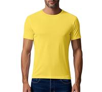 Shirts for Man Spring and Summer Casual Mesh Breathable Short Sleeved Round Neck Solid Color T Shirt Tops (Yellow, XL)