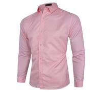 Shirts for Men Adult Long Sleeve Stylish Plain Regular Fit Button Down Shirt with Pocket Beach Party Wedding Work T-Shirts, Pink, 4XL