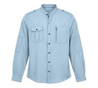 Shirts for Men Adult Regular Fit Casual Button Down Shirt Purple Mens Short Sleeve Summer Beach Vacation Tops White Linen Cotton Long Band Collar Henley Grandad Dress Light Blue XL