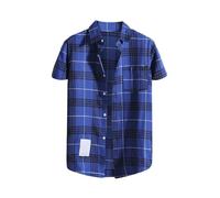 Shirts for Men Adult Short Sleeve Casual Checked UK Plaid Cowboy Check Button Down Shirt Work Checkered Western Smart Fashion Pocket Shirts
