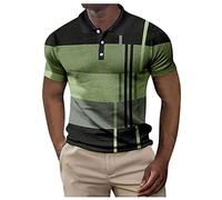 Shirts For Men - Male Spring And Summer Button Down Short Sleeve Top Plaid Lapel Color Matching Stripe Print T Shirt (Green L)