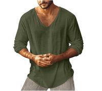 Shirts for Men, Mens Long Sleeve Shirts V-Neck Solid Color Golf T Shirt Spring Autumn Shirt Men UK, Casual and Work Wear Funny Tshirts Grandad T Black T T Shirt Casual (XL, Army Green)