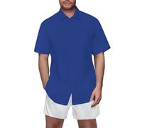 Shirts for Men Short Sleeve Textured Polo Shirt Business Blosues T-Shirt with Pocket Summer Casual Button Down Tops Camisa De Hombre Manga Corta(Blue, XXXXL)