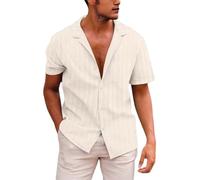 Shirts for Men Short Sleeve Textured Shirt Cuban Guayabera T-Shirt Summer Button Down Tops Tee Casual Collared Blouse Camisas para Hombres(Beige, M)