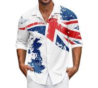 Shirts for Men UK England Rugby Shirt Casual Long Sleeve Button Down Shirts Great Britain Bunting Flags Printed Comfortable Lightweight Mens Shirt Loose Plus Size Holiday Outfits