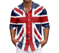 Shirts for Men UK England Rugby Shirt Casual Long Sleeve Button Down Shirts Great Britain Bunting Flags Printed Comfortable Lightweight Mens Shirt Loose Plus Size Holiday Outfits