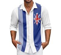 Shirts for Men UK England Rugby Shirt Casual Long Sleeve Button Down Shirts Great Britain Bunting Flags Printed Comfortable Lightweight Mens Shirt Loose Plus Size Holiday Outfits