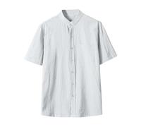 Shirts For Men UK,Men's Linen Shirts Summer Stand-Up Collar Five-Point Mid-Sleeve Shirt Loose Solid Color Top Shirts