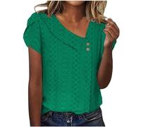 Shirts for Women UK Elegant Eyelet Embroidery Blouse Solid Short Sleeve Tunic Tops Square Neck Button Down Summer Tee Shirts for Leggings Loose Fit Dressy Tops to Wear with Jeans Plus Size S-2XL