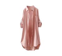 Shirts for Women UK Long Roll up Sleeve Button-Down Tops with Pocket Trendy High Low Hem Longline Blouses Mini Dresses Collared Neck Top Casual Lightweight Jackets Shirt Dress Pink