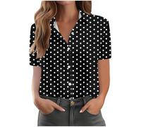 Shirts for Women UK Vintage Floral Print Shirts Causal Turn-Down Collar Short Sleeve Blouse Button Down T-Shirt Loose Fit Comforty Shirt Office Classic Blouses Ladies Tops S-5XL