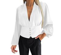 Shirts for Women Women's Solid V Neck Button Sleeve Shirt Legging Tee (White, M) Cheesecloth Tops for Women UK