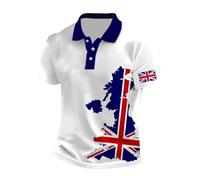 Shirts Men T-Shirt with Three Button Lapel England English Pennant Short Sleeve Collar Buttons Golf Flag Print Short Lapel Golf with Flag Print, G white, L