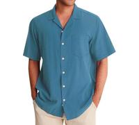 Shirts Men's Plus Size 2025 Men's Linen Shirt Hawaii Channeling Hugh Lapel Shirt Casual Sports Beach Short Sleeve Shirt Cream Men's Short, sky blue, 5XL