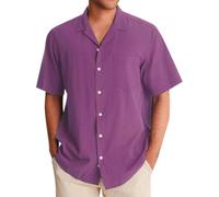 Shirts Men's Plus Size 2025 Men's Linen Shirt Hawaii Channeling Hugh Lapel Shirt Casual Sports Beach Short Sleeve Shirt Cream Men's Short, purple, L