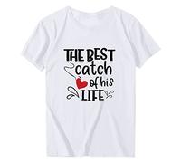 Shirts Pair Neck Round Casual T-Shirt Women Print Valentine's Day Sleeve Short Blouse Shirt Tunic Tops Women's Blouse 80s Outfit, White, XL