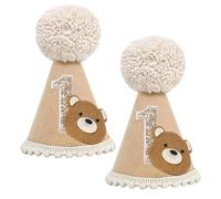 shirylzee 2 PCS 1st Birthday Hat, 1st Birthday Crown Hat, Beary First Birthday Hat, Baby's First Party Hat Photo Prop, First Birthday Decorations for Baby Boys Girls