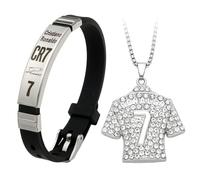 shirylzee 2 PCS Football Stuff, CR7 Football Star Bracelet Pendant Necklace Set, Boys Necklace Kids with Unique Logo, Adjustable CR7 Gifts for Boys, Champions League Jewelry Gift for Football Lovers