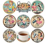 shirylzee 8Pcs Retro Housewife Diamond Art Coasters Kits, Vintage Coffee Diamond Painting Coasters Kits, Arts and Crafts with Holder for Adults, DIY Gem Art Coaster Kit for Home Decor