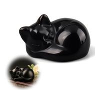 shirylzee Black Obsidian Crystal Sleeping Cat Figurine, Luxury Black Cat Stone Sculpture, Cute Gemstone Ornaments, Carved Healing Crystal Gemstone Stone Sleeping Cat Statue Ornament for Home Office