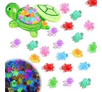 shirylzee Cute Glow-in-the-Dark Turtle Storage Box with 30pcs Mini Resin Turtle, Cartoon Turtle Box for Storing Toys Home Decor, Luminous Miniature Turtle Figurines for Decorations (Green)