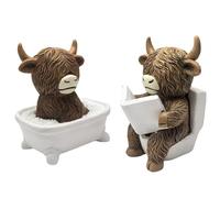 shirylzee Highland Cow Ornaments, Bathroom Ornaments, Funny Bathtub & Toilet Pattern Highland Cow Bathroom Accessories, Cute Animal Ornament for Home Garden Decor, Bath Figurine for Animal Lovers