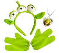 shirylzee Three-Eyed Alien Headband with Three-Finger Gloves and Necklace, for Toy Story Alien Costume Set, Cute Eyes Headband for Halloween Parties and Cosplay Events