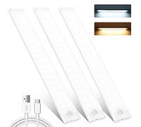 shirylzee Under Cupboard Kitchen Lights, Motion Sensor cabinet 2000mAh USB Type-C Rechargeable Stepless Dimming Wardrobe Light, 2 Color Temps Closet Light for Stairs Hallway, White, 72LED-30cm