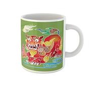 Shisa Colorfully Dyed Pattern Okinawa Antique Dyeing Goods Japanese Drinking Cup Ceramic Coffee Mug Durable Tea Cup Novelty Gift for Birthdays Christmas Anniversary Celebration 330Ml