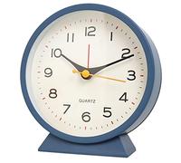 SHISEDECO 4.5" Battery Operated Antique Retro Analog Alarm Clock, Small Silent Bedside Desk Metal Clock with Light Function, Non-Ticking Clock Decor for Living Room,Bedroom,Bedside,Shelf (Navy Blue)