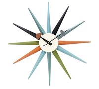 SHISEDECO Modern Sunburst Clock in Multicolor, Non Ticking Wooden Mid Century Retro Design Decorative Silent Wall Quartz Clocks for Home, Living Room, Office and Bedroom etc.