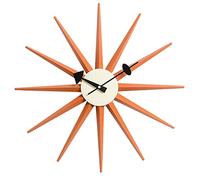 SHISEDECO Modern Sunburst Clock in Orange Color, Non Ticking Wooden Mid Century Retro Design Decorative Silent Wall Quartz Clocks for Home, Kitchen, Living Room, Office and Bedroom etc.