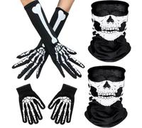 shishiruyizhong Halloween Skeleton Gloves Face Masks and Bone Long Gloves,Skull White Black Skeleton Dress Up Cosplay Costume Accessories for Adults Halloween Dance Party