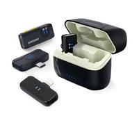 SHISUO 3-in-1 Wireless Lavalier Mic with 2 Receivers & 2 Mics, Lightning/USB-C/USB-A for iPhone 16 15 14, Android, PC, 40H Battery Life Noise Cancelling Lapel Mic with Furry Windscreens for Vlogging