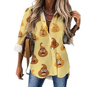 Shit Emoticons on Yellow Button Down Shirts for Women Long Sleeve Blouses V Neck Tunics Tops Business Casual Top