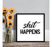 Shit Happens Wood Sign Wall Hanging Home Decor Inspirational Quotes Framed Wood Sign,Rustic Wall Art Sign for Living Room Kitchen Birthday Gift 7 Inch