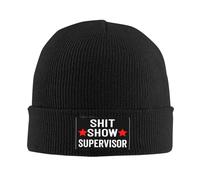 Shit - Show - Supervisor -Funny Mom Boss Manager Gifts Beanie Hat Women Skull Cap Men Slouchy Hat Knit Hat Black