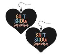 Shit Show Supervisor Leather Earrings For Women Dangle Earring Drop Heart Pendant With Hook Gifts For Adult Girl