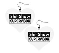 Shit Show Supervisor Leather Earrings For Women Dangle Earring Drop Heart Pendant With Hook Gifts For Adult Girl