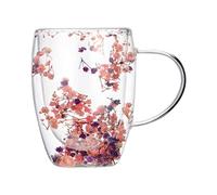 Shitafe Dried Flower Double Walled Glass Coffee Mugs, 350ml Double Insulated Glass Tea Cups with Handle, Glasses Coffee Cups with Flower, Gift Ideas for Women Mum Wife Teacher Friend