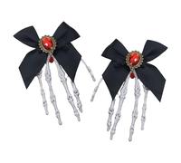 Shitafe Skeleton Hair Clip | Punk Goth Hair Accessories - 2 Piece Skull Bow with Red Gem Elegant for Women Girls Birthday Festival Masquerade Cosplay Party Wedding