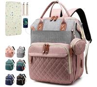 SHITIESHOU Diaper Bag Backpack Baby Bag, Baby Girl Boy Diaper Bag for Dad Mom with Pad, 16 Pockets, Pacifier Case, Large Diaper Bags Unisex for Travel(Pink Grey)