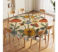 ShiTingYu 70's Boho Mushroom Tablecloth Retro Kitchen Groovy Hippie Funky Floral Table Cloth Rustic Cute Vintage Colorful Orange for Living Room Party Picnic Tablecloth Round, 36x36 Round