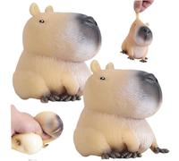 SHITOOMFE Anxiety Toys, Squeeze Toy 2Pcs Sitting Capybara Decompression Toys Cute Rubber Fidget Portable Anxiety & Stress Relief Toy for Adults, Children